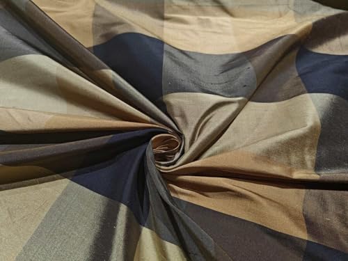 Tissu Dupioni soie naturelle noir marron or au mètre large de 137cm