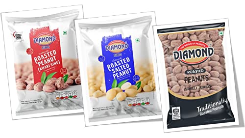 Image of Diamond Sing - 3 Varieties Roasted Salted Peanuts Combo Pack, 180 Gms | Khari Sing, Salted without Husk, Israeli Jumbo Mungfali | Vacuum Packed Singdana (Pack of 9) 180 Gram Each