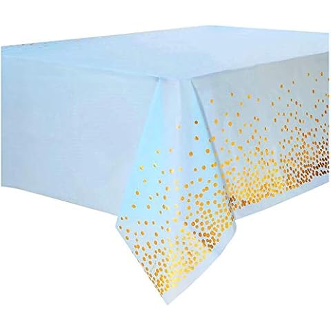 SUNSHINETEK 2 Pack Disposable Tablecloths Plastic Table Covers Blue Gold Dot Confetti Rectangular Table Cloths for Parties 54” x 108” Cover