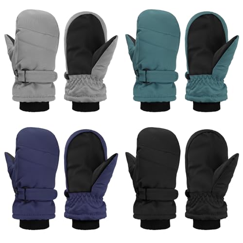 Image of Geyoga 4 Pairs Kids Mittens Waterproof Ski Gloves Boys Girl Warm Snow Winter Mittens for Kids Toddler Outdoor Activities