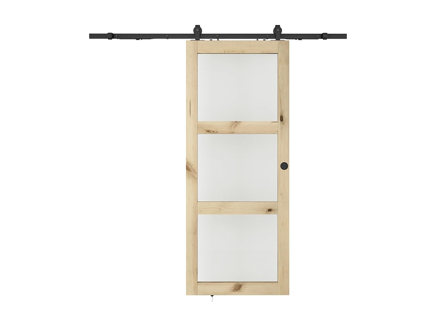 Vente-​unique - Porte coulissante avec systéme en applique en bois et verre trempé dépoli - 3 fenêtres - H205 x L63 cm - ACOSTA II