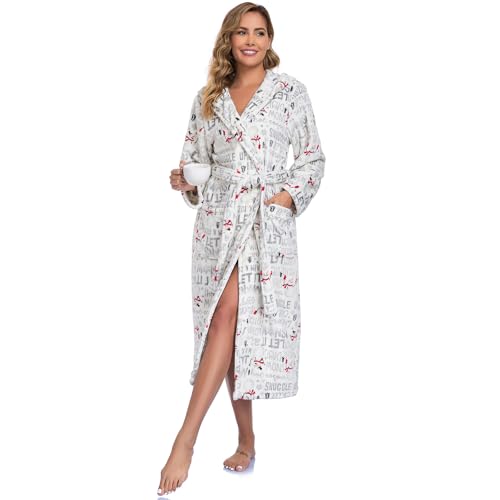 Image of RONGTAI Womens Robes Plush Fleece Hooded Bathrobe Thick Nightgown with Pockets Fluffy Sleepwear