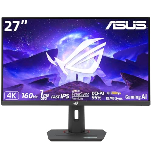 Image of ASUS ROG Strix 27 inch 4K Gaming Monitor, UHD(3840 x 2160) Fast IPS, 160Hz, 1ms, 130% sRGB, HDR400, G-Sync Compatible, Eye Care, Type-C, DisplayPort 1.4, HDMI 2.1, Tripod Socket, Adjustable Stand
