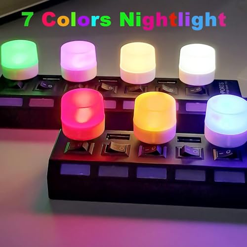 Image of 3Pack Mini USB Night Light - 7 Color Changing LED Atmosphere Light, Compact Plug in Ambient Lighting Source for Home Kitchen Bedroom Bathroom Hallway Corridor Nursery, Car Tiny Decorative Lamp Bulb