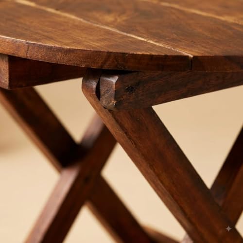 Image of Wooden Folding Table for Daily Use | Multipurpose, Portable & Space Saving Small Folding Table for Daily Use - Easy to Fold & Store (12 Inch Round)