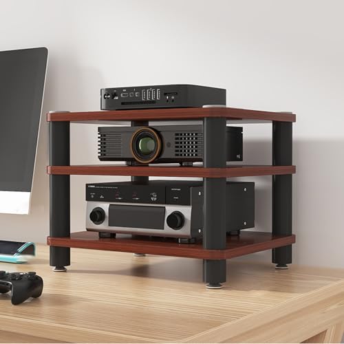 Image of Modern Stereo Cabinet & AV Media Stand, Record Player Storage Rack with Ample Space for CDs, DVD Players(Red,50x35cm /19.7x13.8in)