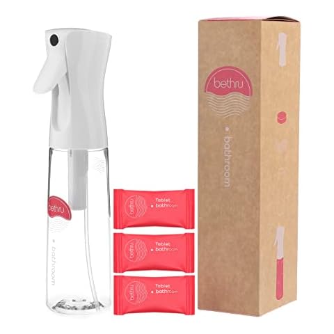 Bethru - Badezimmer Reiniger Set I für Badezimmeroberflächen I 1 Sprühflasche I 3x Lösliche Badezimmer-Reinigungs Tablette I 92% Natürliche Inhaltsstoffe I Badezimmer-Reinigungsset Cover