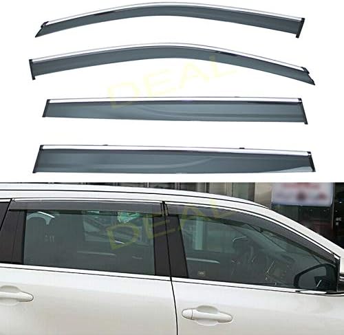DEAL AUTO ELECTRIC PARTS4-Piece Set Outside Mount Tape On/Clip On Type Smoke Tinted Sun/Rain Guard Vent Window Visors with Chrome Trim Compatible with 2014-2019 Highlander All Models