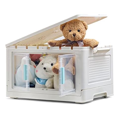 ELUCHANG Spielzeug Aufbewahrungsbox Stapelbar Organizer: 54L Faltbare Aufbewahrungsboxen mit Türen Rädern Storage Boxes Zwei Öffnungswege Aufbewahrungsbehälter Cover
