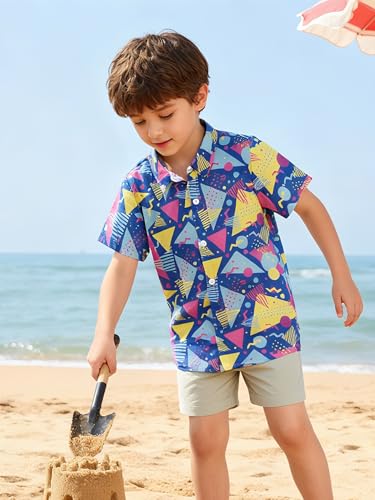 Image of uideazone 2-10 Years Boys Button Down Shirts 3D Graphic Hawaiian Aloha Short Sleeve Dress Shirt Tops