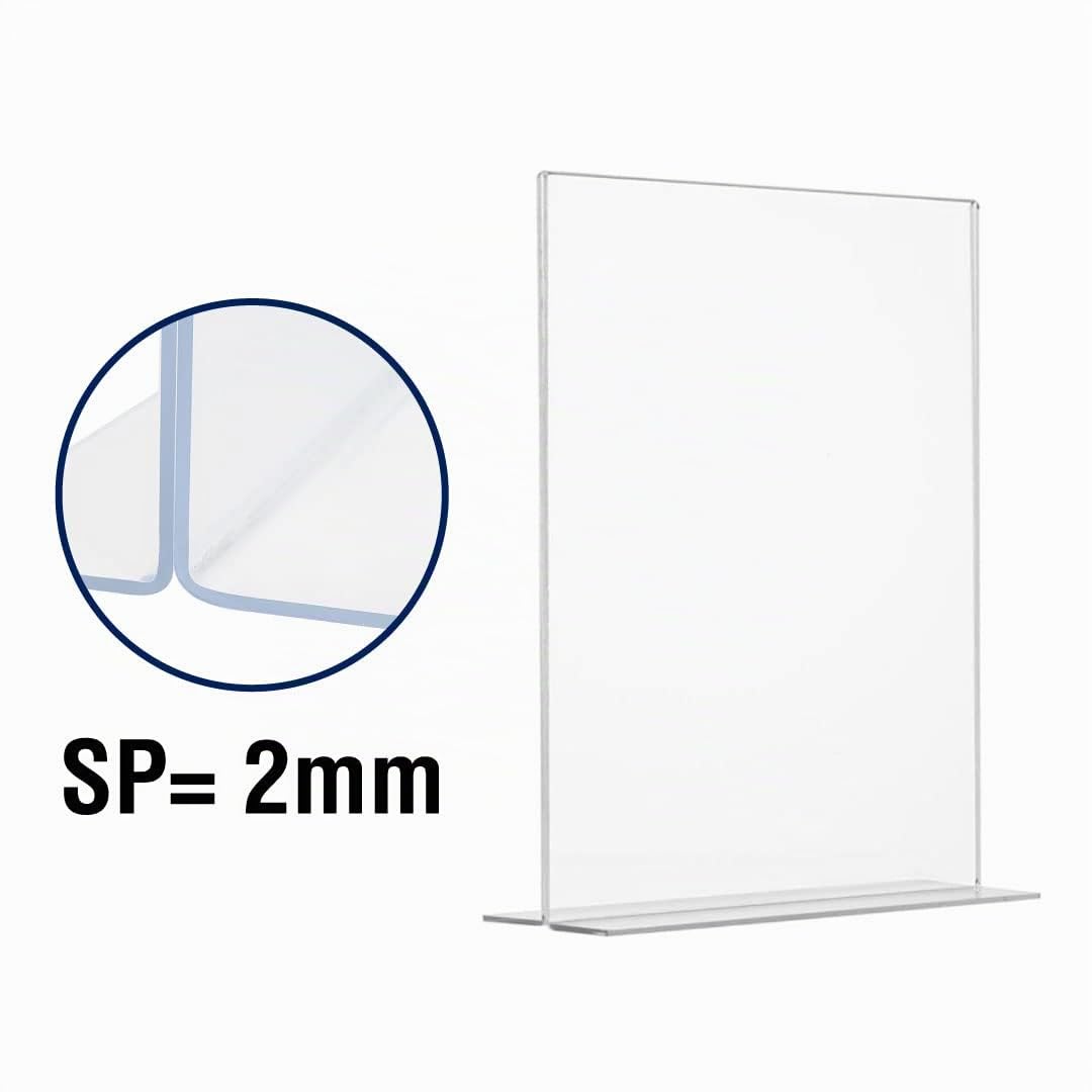 Danieli | Soporte para Menús Acrílico A5 Pack 10 Unidades | Expositor Metacrilato Transparente con Forma de T | Marco Acrílico Transparente Porta Menus Restaurante y Soporte Sobremesa Para Avisos