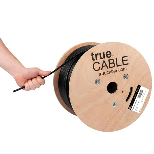 TRUE CABLE Cat6A Direct Burial Bulk Ethernet Cable, 1000ft, Black, Waterproof, Outdoor Rated OSP, 23AWG Solid Bare Copper, 750MHz, PoE++ 100W, Unshielded UTP