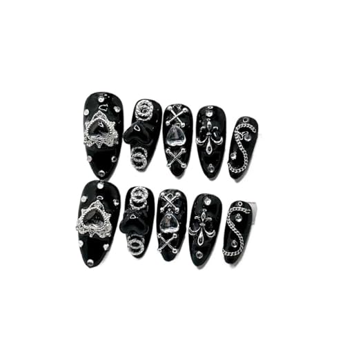 UñAs Postizas Serie Dark Mine Nail, uñas postizas hechas a mano, estilo Spicy Girl, parche for, negras(Black-S)