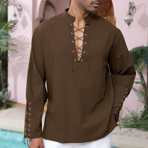 Image of CTU Men's Cotton Shirt Pirate Shirt Medieval Viking Renaissance Costume
