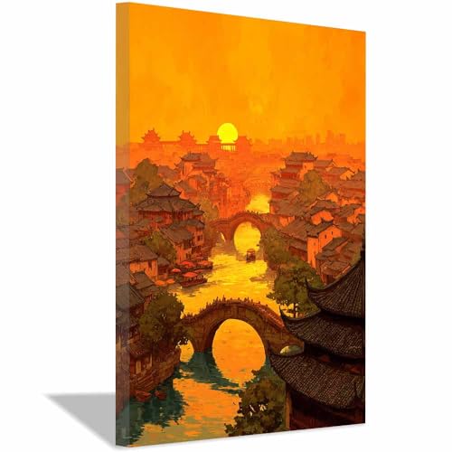 Décoration murale moderne Pont orange avec cadre élégant 70x100cm