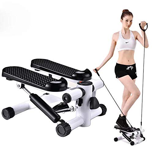 BSET BUY Stepper für Zuhause,Twister Stepper mit Power Ropes Drehstepper Sidestepper Fortgeschrittene Up-Down-Stepper mit Multifunktions-Display Hometrainer Widerstand (Schwarz und weiß)