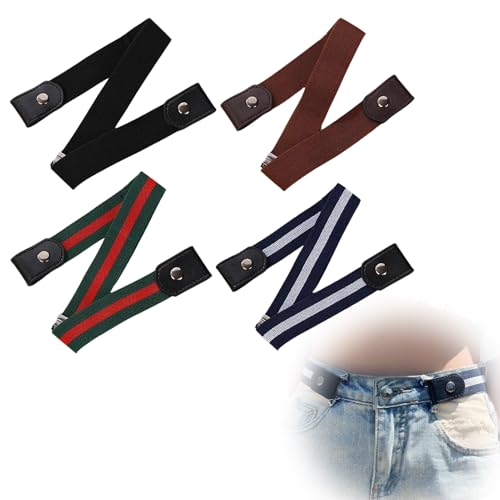 Jetstream 4 Piezas Cinturón Elástico Sin Hebilla, Cinturón Sin Hebilla, Unisex, equipado con una Banda Elástica Ajustable Oculta, Diseño Plano, 4 Colores