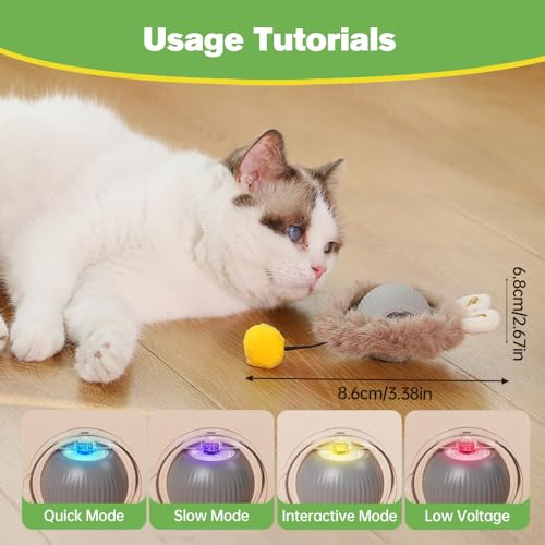 AIIONP Interactive Cat Toys Ball, 2025 New Automatic Rolling Dog Cat Balls for Indoor, Smart Interactive Rolling Dog Ball Moving Toys, USB Rechargeable, Electric Cat Toys for Dog/Cat (Green)