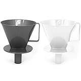 Material: Kunststoff // Maße Gesamt: Ø 13,5 x 16 cm // Maße Stutzen: Ø 2,5 x 6 cm // Maße Bodenaufsatz: Ø 11 cm // Größe Filterhalter: 4 // Farbe: weiß, grau (Farbauswahl variiert)