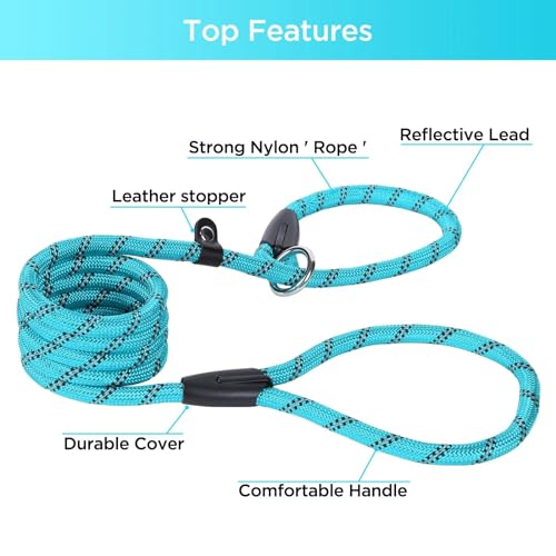 Loutep Slip Lead For Dogs-1.8m Long Rope Dog Leash With Reflective Stitching Slip On Easily With No Collar Or Harness Needed Anti-Choke Dog Slip Lead Ideal For Small Puppy Large & Medium Dogs Training - Image 3