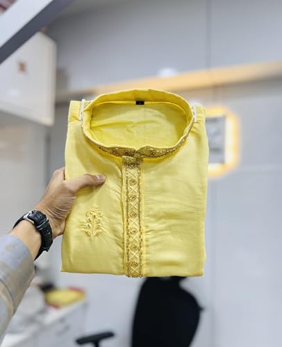 Men's Embroidered Roman Silk Kurta with Pajama -Ethnic Wear for Weddings, Festivals & Traditional Events4