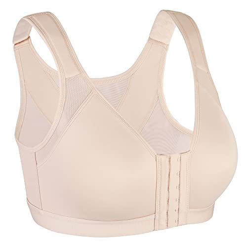 HACI Front Closure Posture Bra Wirefree Everyday Comfy Unpadded(Beige,40D)
