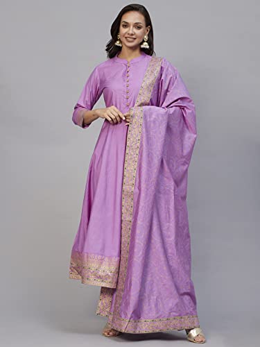 Image of ANNI DESIGNER Women Cotton Blend Solid Kurta With Pant & Dupatta