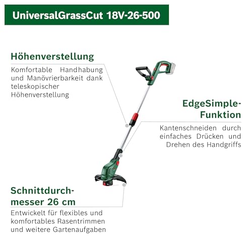 Bosch Akku-Rasentrimmer UniversalGrassCut 18V-26-500 (zum Rasentrimmen und Kantenschneiden; Ladezeit: 65 min; Schnittkreisdurchmesser: 26 cm; 18-Volt-System; mit 2.0 Ah-Akku und Ladegerät) 3