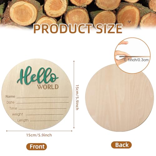 Image of Baby Announcement Sign, 5.9 Inch Wooden Hello World Newborn Sign, Birth Announcement, Baby Shower Hospital Nursery for Newborn Boys and Girls (Green)