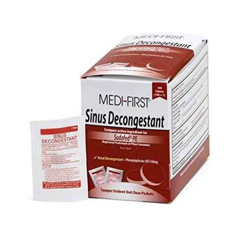 Medique Products Medi-First 80933 Sinus Decongestant, 100-Packets of 1 (Packaging may vary) , Red Cover
