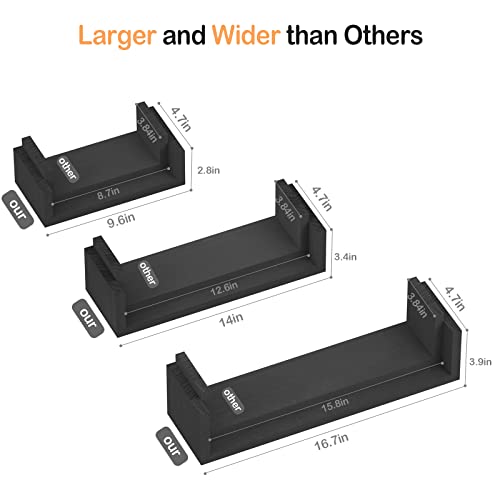 Sriwatana Floating Shelves Wall Mounted, Solid Wood Wall Shelves, Black #TOP2