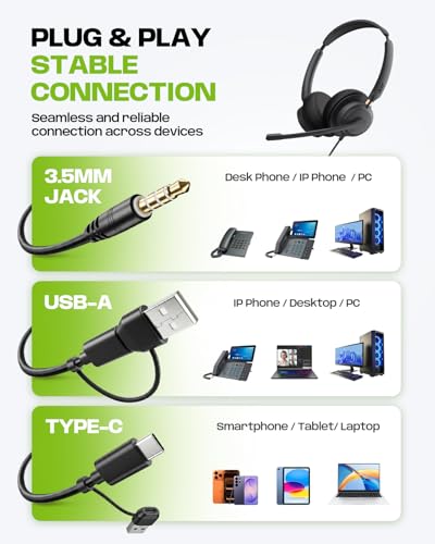 Acer USB Headset with Microphone for PC, Clear Sound Quality for Call ＆ Meetings, Wired Computer Headset for Work, Dual Ear Headset for Office, Laptop, Teams and Call Center Use - USB-A/C & 3.5mm - image 6
