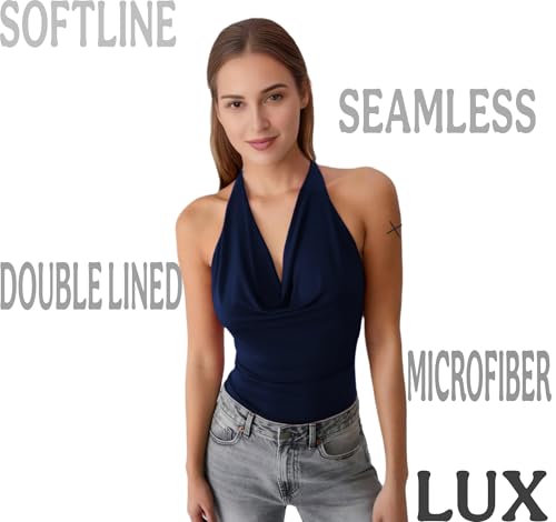 Image of SIGHTBOMB SOFTLINE Double Layered Cuddle Baby Cowl Neck Halter Seamless Ultra Soft Sleeveless Formal WEAR /Casual WEAR TOP for Women