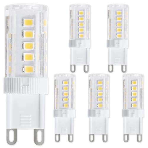 OddMart 6Pcs 3W G9 Light Bulbs LED Bulbs Cool White 6500K 240LM Bi-pin Energy Saving Capsule Bulb Equivalent 30W Halogen 360 Non-Flickering Not Dimmable CRI80 for Chandelier Lighting Decor