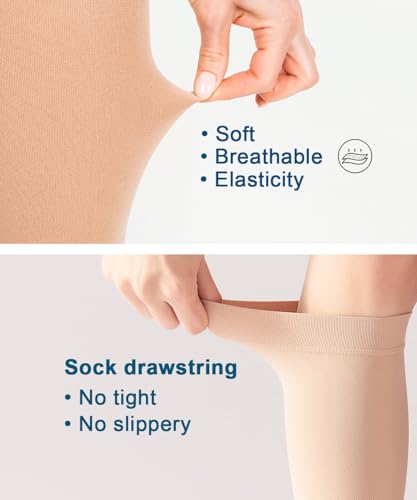 Offene Zehe Medizinische Kompressionsstrümpfe Damen & Herren 20-30 mmHg Klasse 2, Größe S-4XL, Kompressionssocken Stützstrümpfe für Krampfadern Ödeme Flug (Beige, XL)