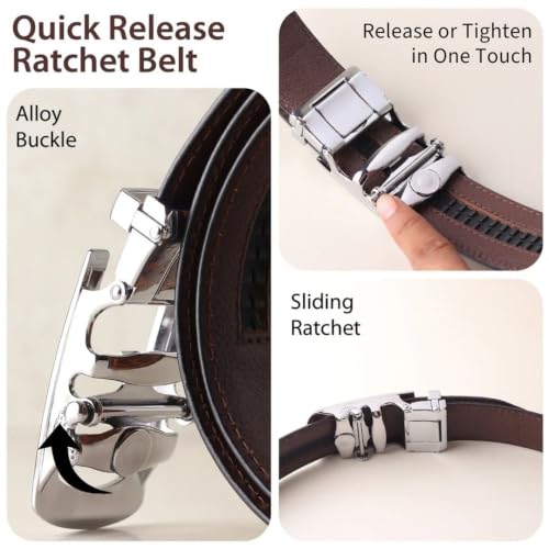 Image of HAYES LONDON Leather Ratchet Belt for Men | Adjustable No-Holes | Customizable Fit, Stylish & Effortless Buckle | Formal & Casual Wear Belts