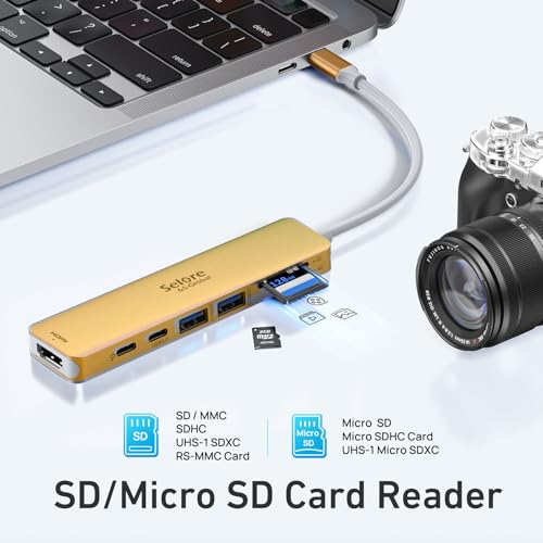 Image of USB C Hub HDMI Adapter for MacBook Pro /Air, 7 in 1 USBC Dongle with HDMI, microSD /SD Card Reader, USB C Data Port,100W PD, and 2 USB 3.0 Compatible for MacBook Pro /Air, Dell XPS, Lenovo Thinkpad.