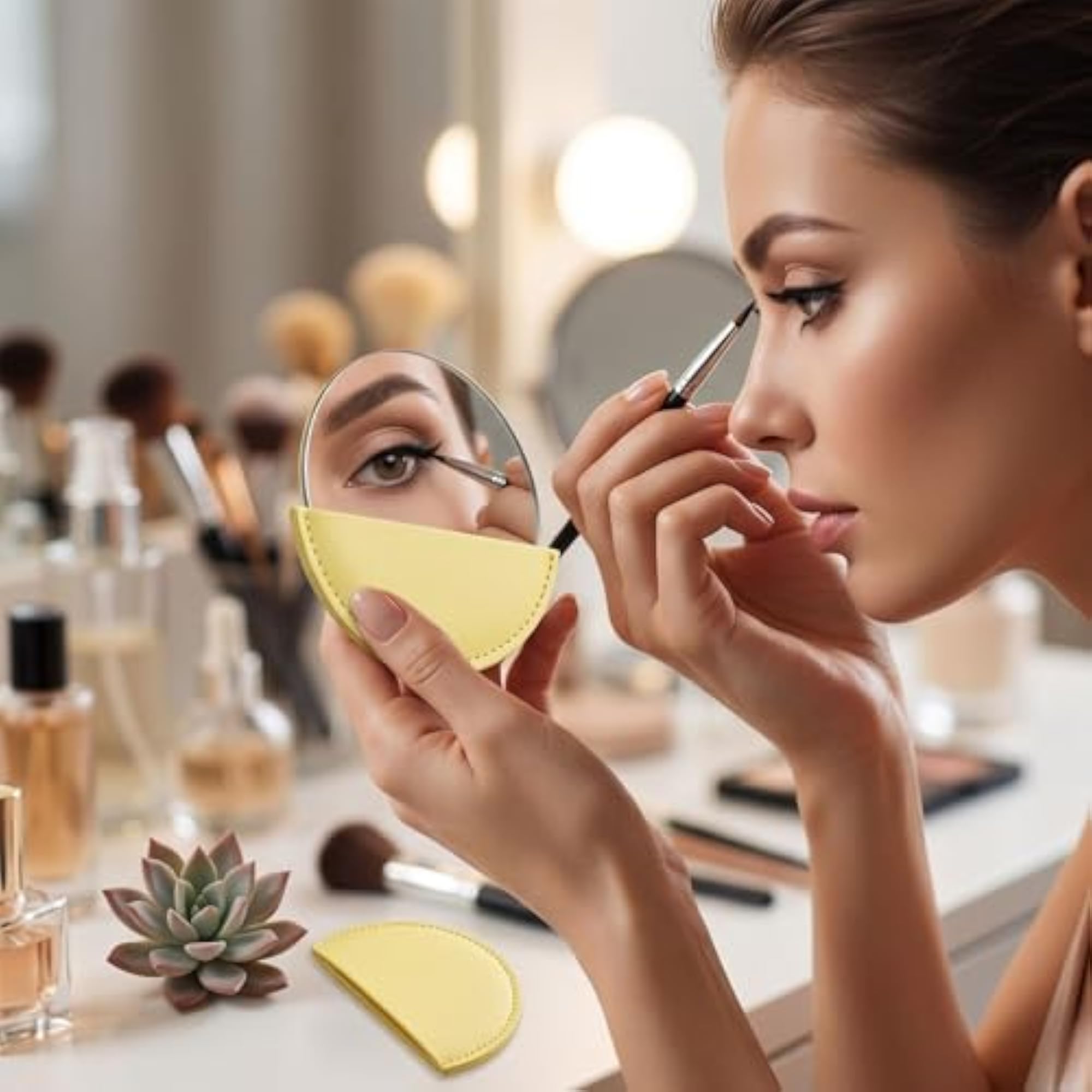 Compact Stainless Steel Pocket Mirror with PU Leather Case