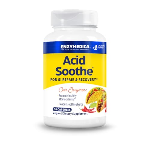 Image of Enzymedica Acid Soothe Supplement for Women & Men - 30 Capsules | Occasional Heartburn & Stomach Lining Support, Natural Reflux Support, Digestive Enzymes, Marshmallow Root & Zinc Carnosine