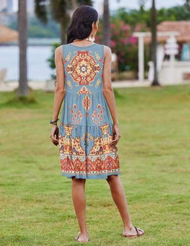 Image of Zeagoo Womens Summer Sleeveless U Neck Midi Dress Fashion Casual Fit Flowy Tiered Boho Beach Vacation Sundress