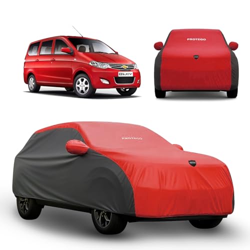 Image of PROTEGO Prime Series India's 1st Anti-Tear Car Cover for Chevrolet Enjoy | Heavy-Duty, Custom Fit, All Weather Protection | 100% Waterproof, Windproof & Hail Resistant | 2-Year Warranty | Red + Black