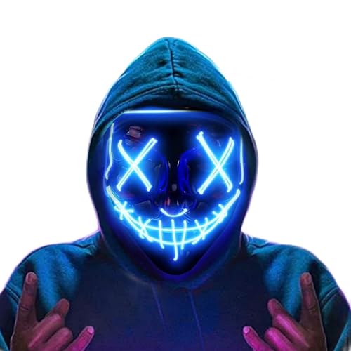 SUVEK Halloween Mascara la Purga LED, Terror Carnaval Máscara 3 Modos de Iluminación, Purge Mask Grimace de Miedo para Fiestas Cosplay Disfraces Festivales Hombres Mujeres
