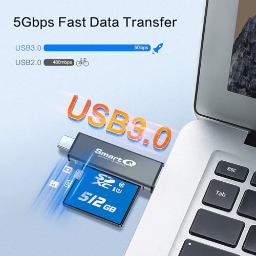 Image of SmartQ C350 Type-C and Type A USB Memory Card Reader with USB 3.0 Super Speed for MicroSDXC, MicroSDHC, SD, SDXC, SDHC, SD Cards, Works for Windows, Mac OS X, Android Devices (Grey Trio)