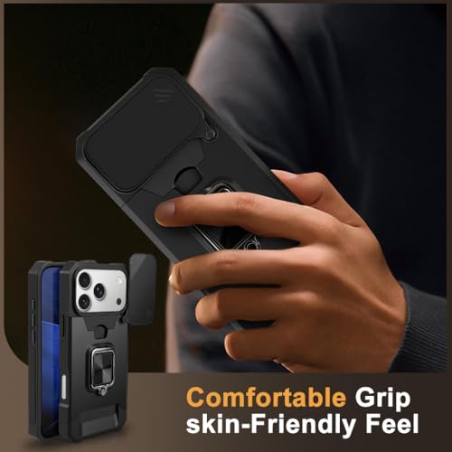 Image of ZORBES 3 in 1 Multifunctional Fashion Phone Case for iPhone 17 Pro max | TPU Phone Case with Card Slot, Shockproof & Anti-slip Design, Rotatable Folding Phone Ring Support Sliding Camera Lens Shield