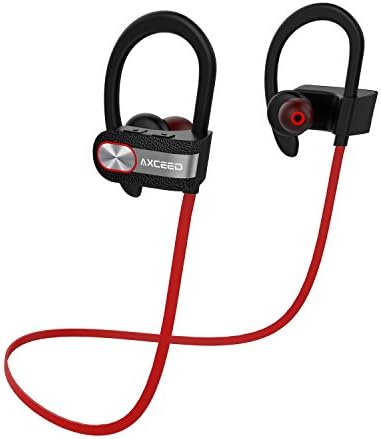 Bluetooth Headphones, Axceed Wireless Running Headphones Noise Cancelling Ultra-Light Water-Proof Earbuds with Mic Surround Sound in-Ear Earphones 8-Hour Playback with Case