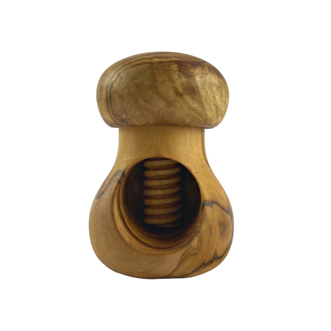 Casse Noix, Casse Noisette, Casse Noix en Bois, Casse Noix Champignon - Casse Noix sans Effort Bois d'olivier - Mécanisme à vis - Ustensile de Cuisine - 10 x 6 cm