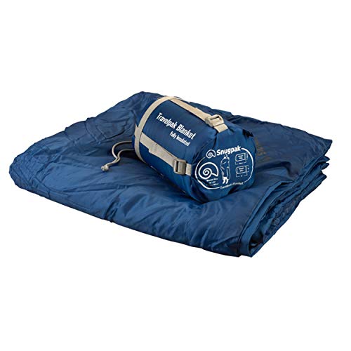 مراجعة بطانية Snugpak Travelpak خفيفة الوزن مع حقيبة ضغط (76×64 بوصة) — أزرق نفطي - الصورة 2