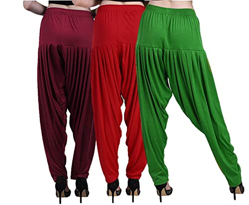 Image of CASUALS Women's Regular Fit Viscose Drawstring Patiala Harem Pants Combo Pack 3