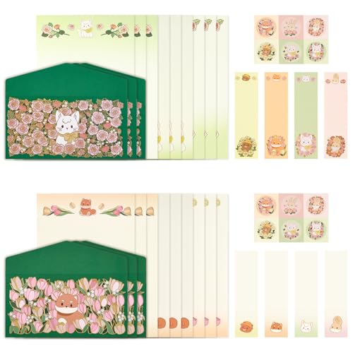 BAYTORY 44Pcs Stationery Paper and Envelopes Set, 3.5' x 7' Cute Animal Patterns Envelopes, Love...