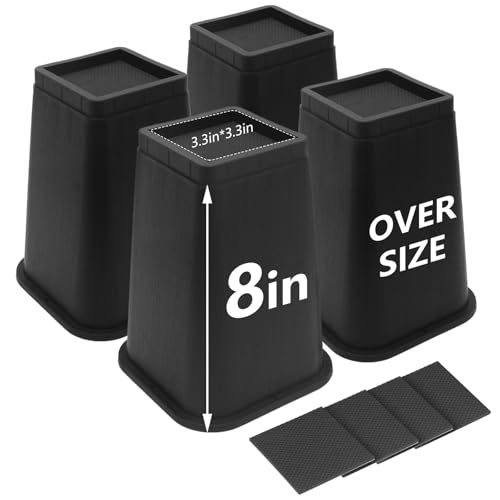 HANIHUA Bed Risers 8 Inch Heavy Duty 4 Pack Furniture Risers for Dorm Twin XL Table Desk Sofa Couch Cabinet Bed Frame Black Bed Lifts Risers